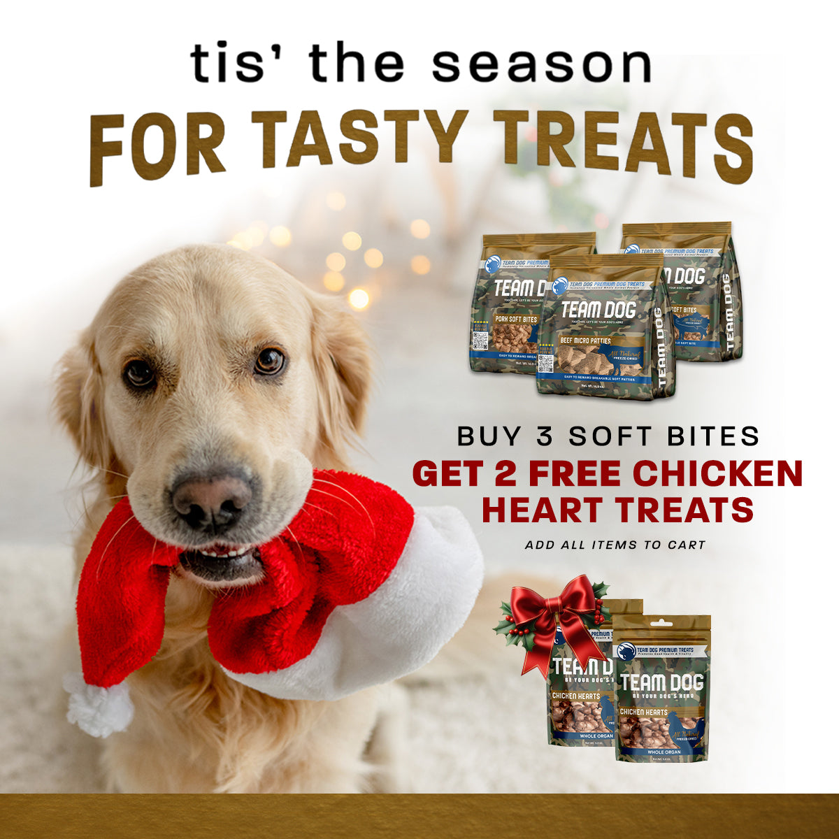 Holiday Bundle: Buy 3 Soft Bites + Get 2 Free Chicken Heart Treats