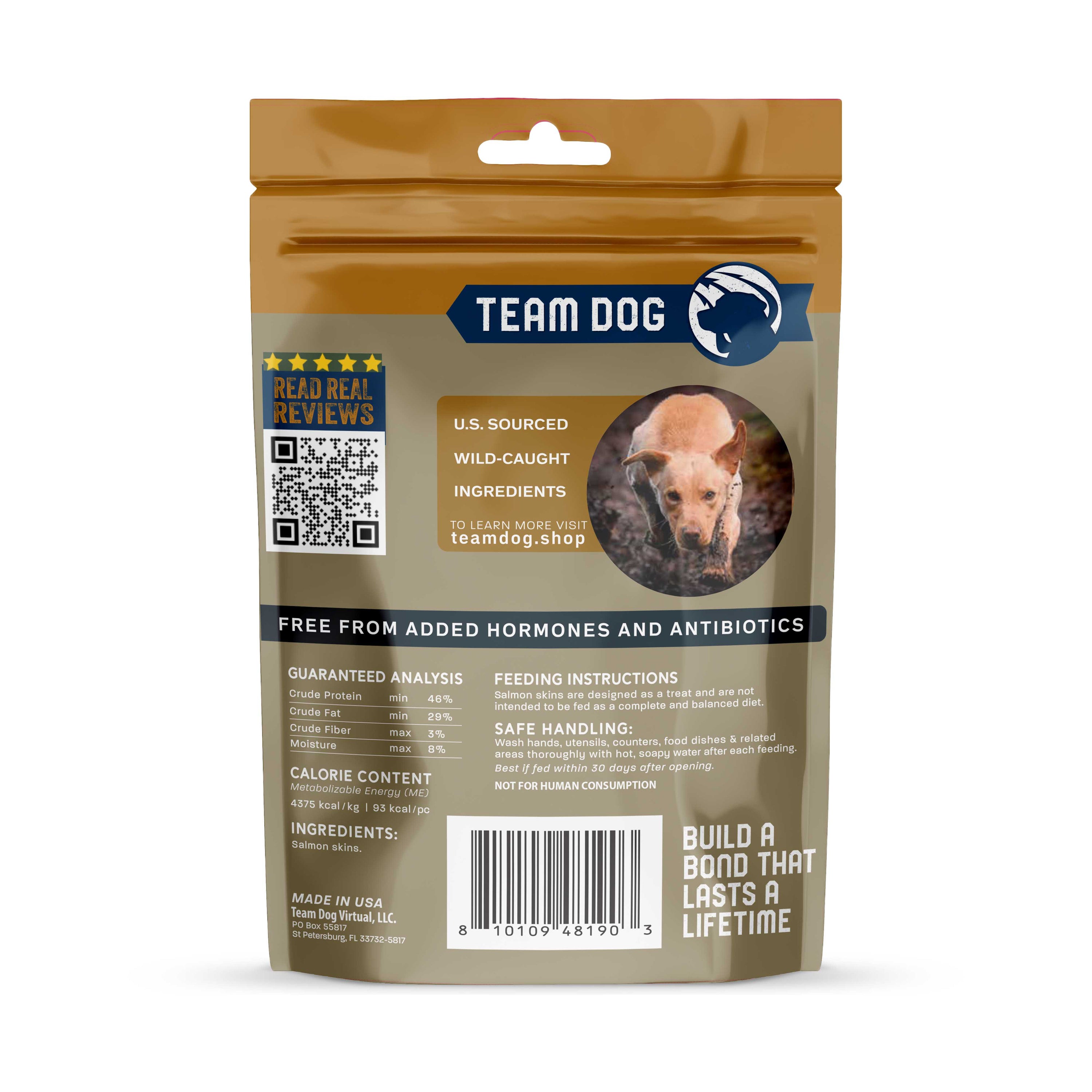 Salmon Skin Dog Chews Freeze-Dried Raw, 4 per bag
