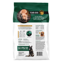 Team Dog Element duck meal and lamb meal blend dog food package, back view