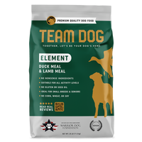 Team Dog Element duck meal and lamb meal blend dog food package, front view
